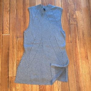 Gray Express Ribbed Sleeveless Mock Neck Sweater